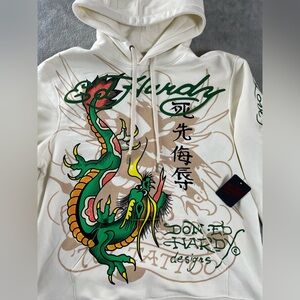 Ed Hardy Hoodie Mens Large Graphic Dragon Sweatshirt Sweater Streetwear NWT